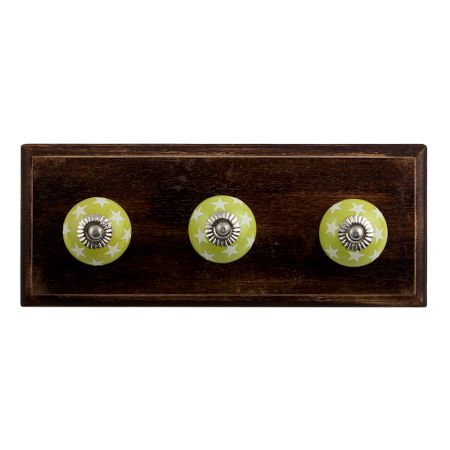 Lime Green Star Ceramic Wooden Hooks